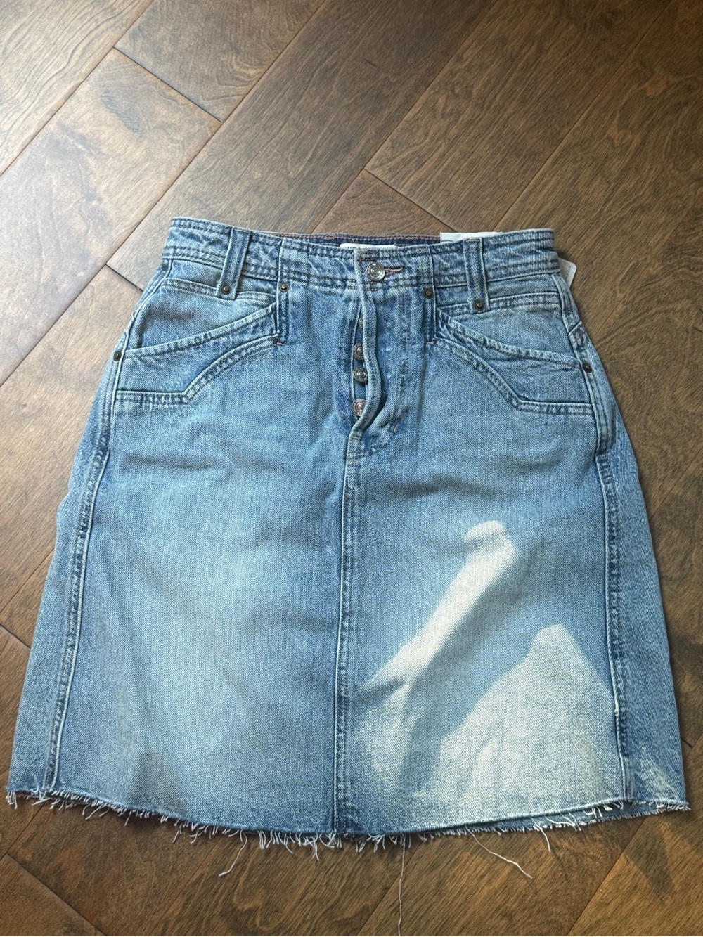 Free People Light Blue Distressed Denim Mini Skirt